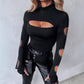 New Slim Fit Hollowed Heart Shape Long Sleeve Top Women's Clothing