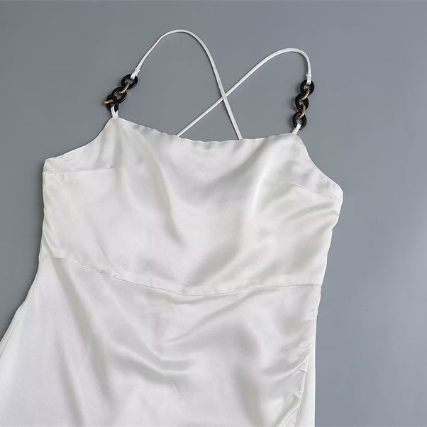 Chain Ornament Silk Satin Texture Dress