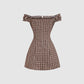 Women's New Arrival Plaid Printed Off-the-Shoulder Dress
