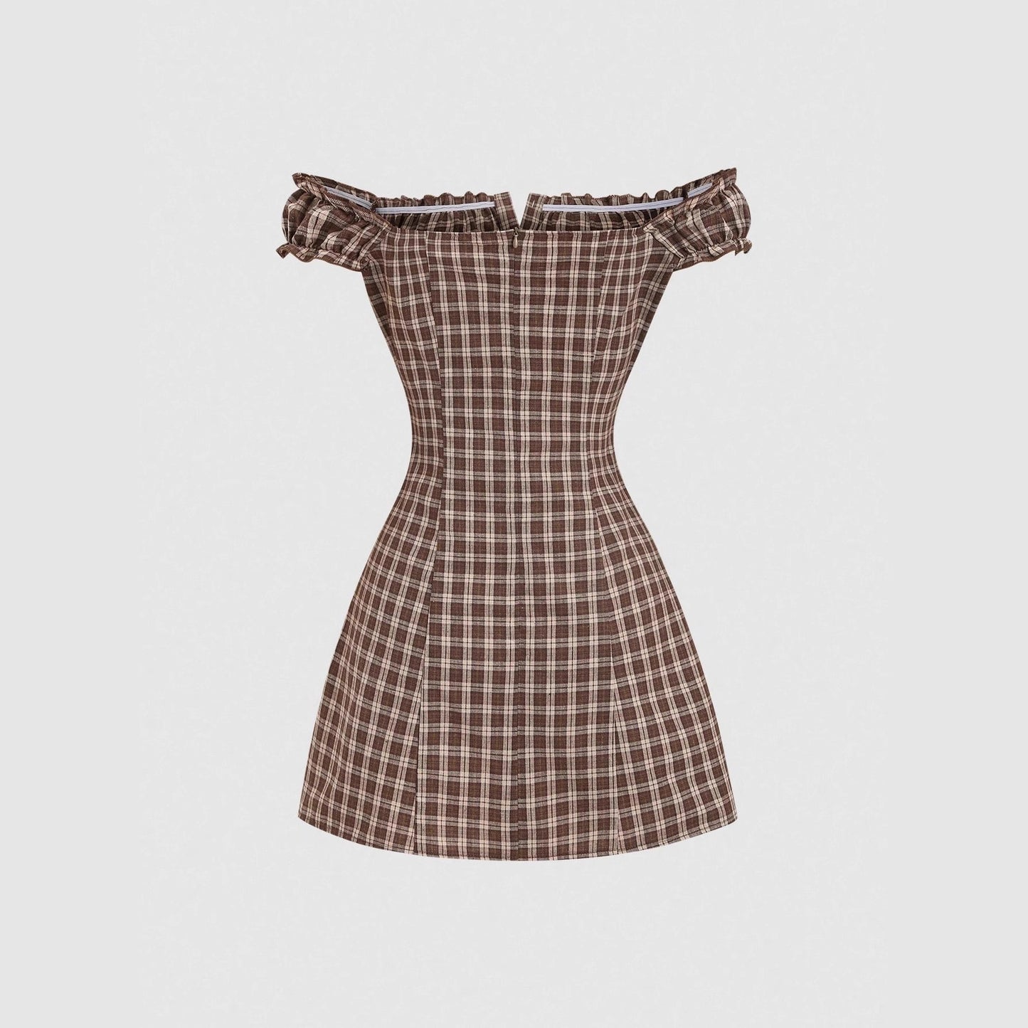Women's New Arrival Plaid Printed Off-the-Shoulder Dress
