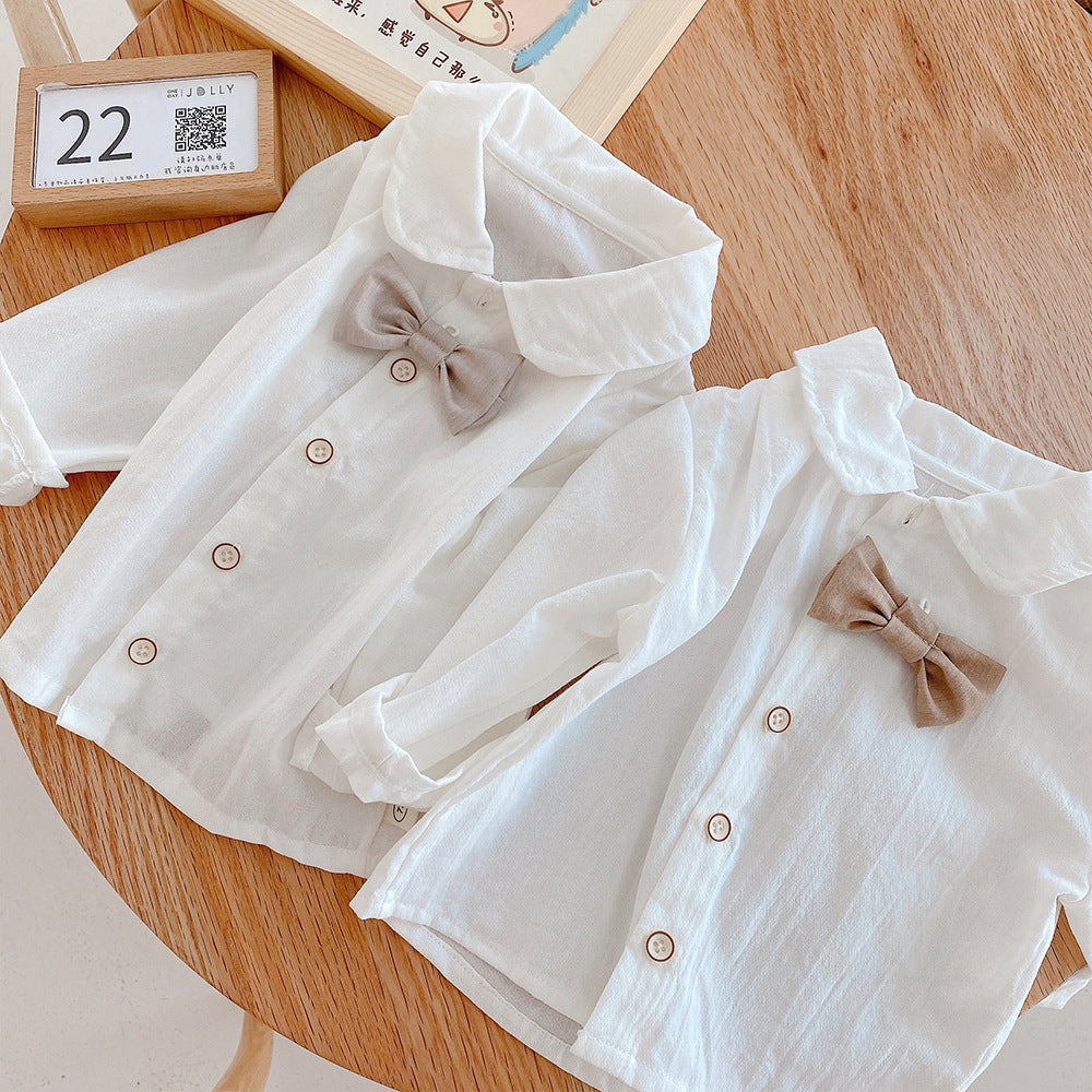 Baby Solid Color Shirt And Shorts Two-piece Set