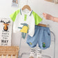 Costume polo en denim tendance pour enfants, motif dessin animé