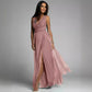Robe de soirée sexy sans manches à col en V pour femme
