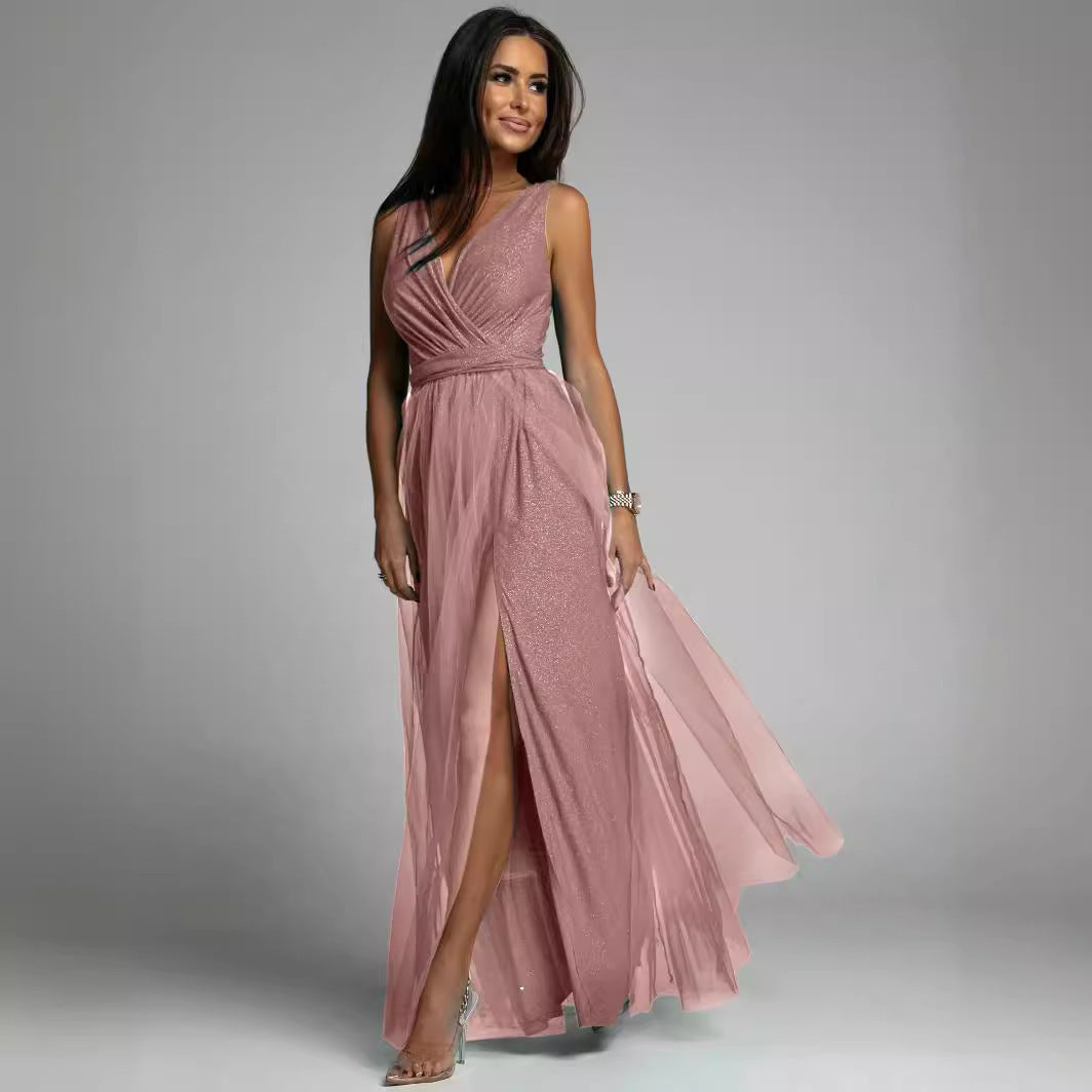 Robe de soirée sexy sans manches à col en V pour femme