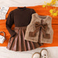 Three-piece Set Of Long-sleeve Base PU Leather Skirt