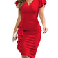 European And American V-neck Pleated Elegant Business Hip-wrapped Dress
