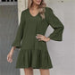Robe ample à col montant pour femme, couleur unie, plissée, en coton et lin