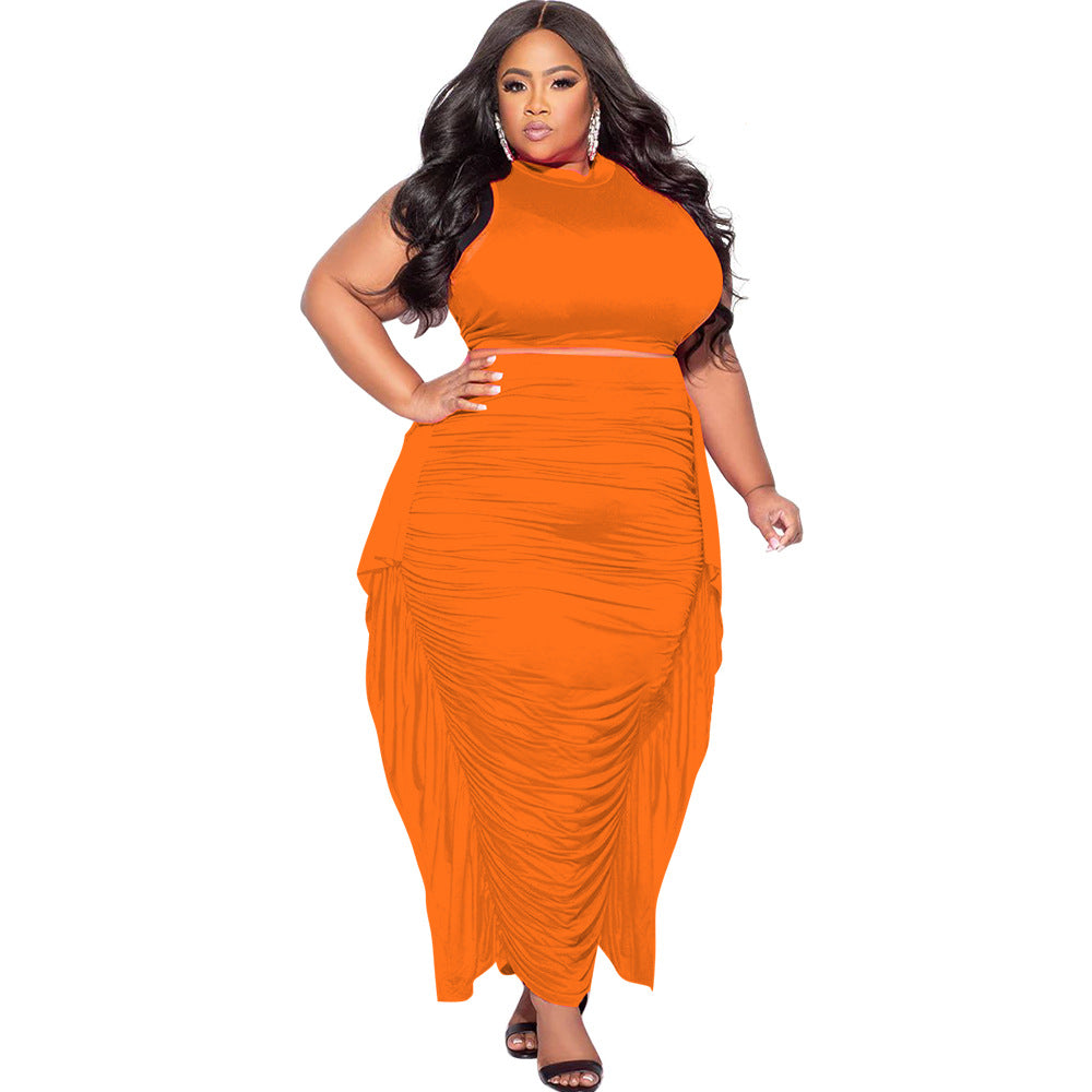 Women's Bodycon Tassel Sleeveless Plus-Size Two-Piece Set