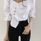 Retro Square Neck Scheming Clavicle Blouse Women