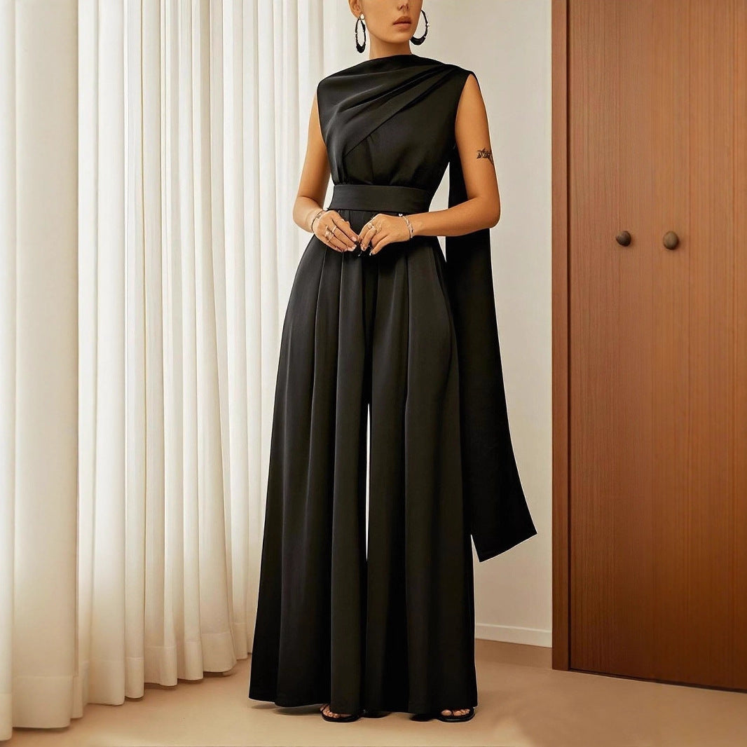 Women's Solid Color Slim-fit Jumpsuit Loose Casual Pants