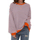Loose Striped Long Sleeve T-shirt Casual Pullover Sweater For Womens Clothing