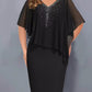 Plus Size Women's Chiffon Stitching Rhinestone Irregular Half Sleeve Dress