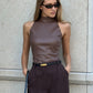 PU Leather Slim-fit Slimming Half Turtleneck Sleeveless Vest