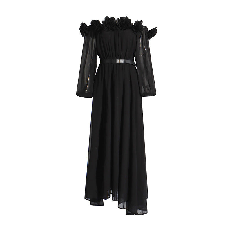 Robe patchwork florale tridimensionnelle amincissante à la taille pour femme