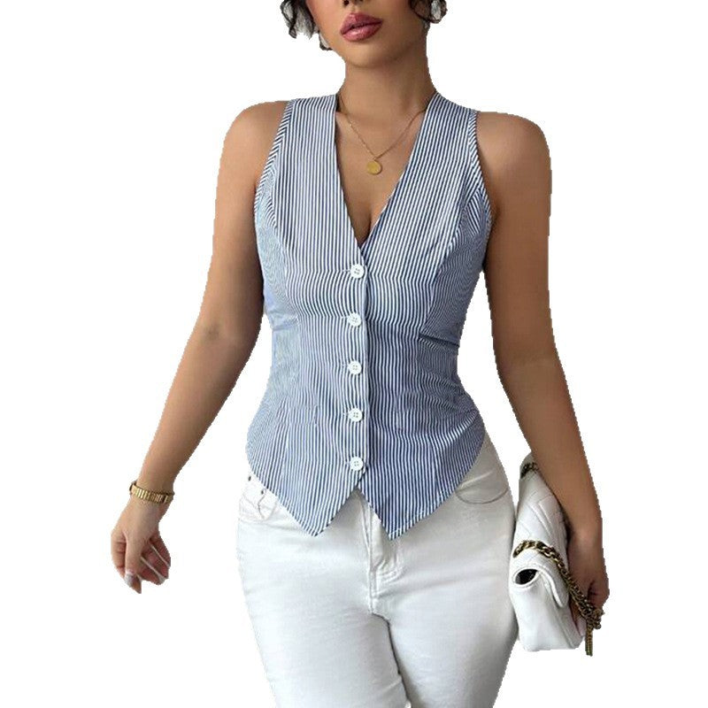 Temperament Striped Vest Sleeveless Cardigan Top