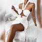 Drawstring halter halter pleated dress