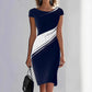 Elegant Black-and-white Contrast Long-sleeve Slim-fit Midi Dress