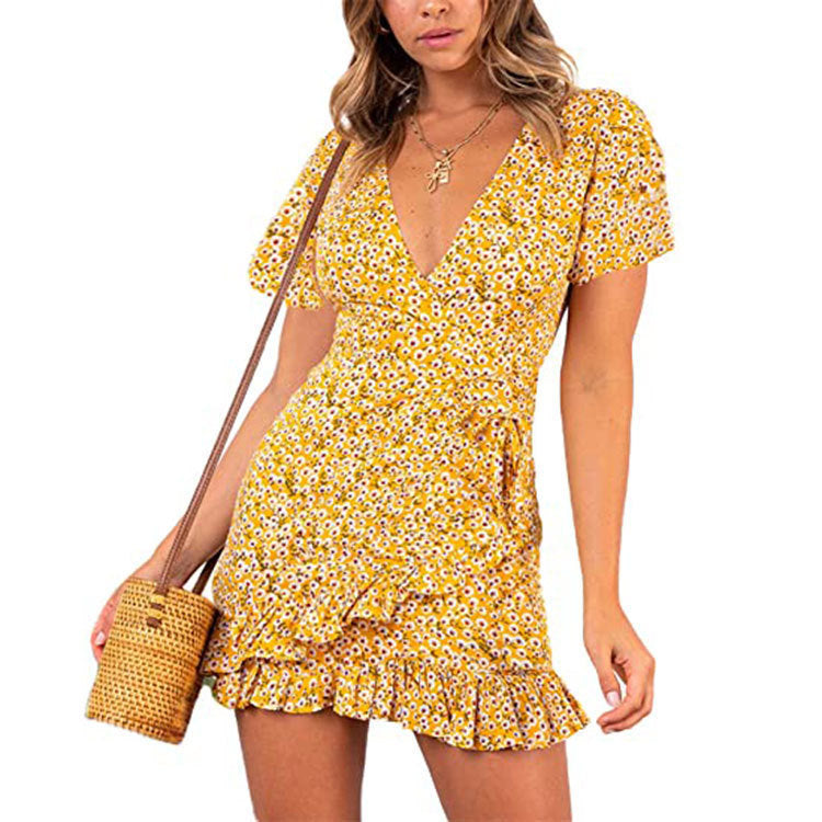 Robe mi-longue à imprimé coutures et taille haute