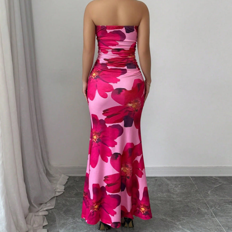 Travel Slim Fit Long Top Tight Flower Dress