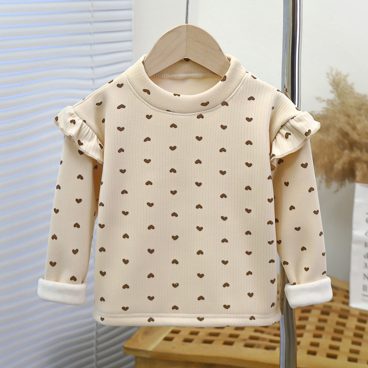 Girls' Autumn And Winter Floral Bottoming Shirt Flounced Sleeve T-shirt