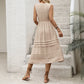 Solid-color Drawstring Sleeveless V-neck Dress With Elastic Waist