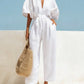 Fashionable V-Neck Solid Color Cotton-Linen Jumpsuit For Women