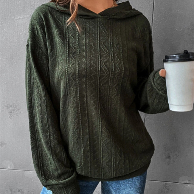 Sweat-shirt à capuche décontracté à manches longues et couleur unie pour femme, collection automne