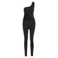 Combinaison d'été taille haute pour femme, épaules inclinées, ajourée, slim, sport, décontractée