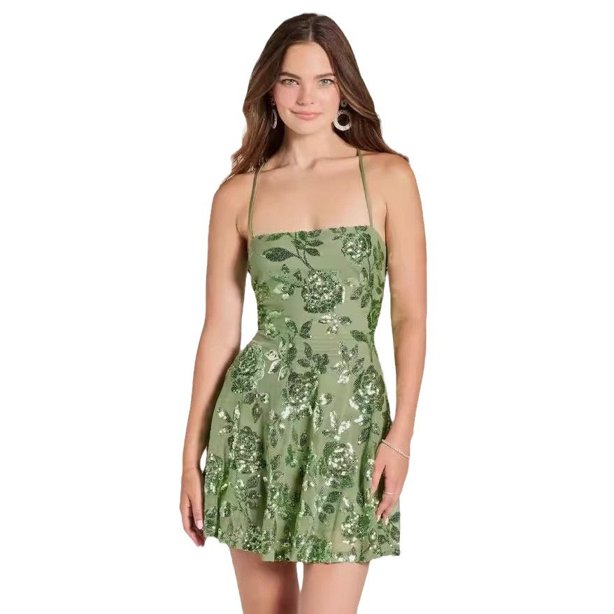 Womens Slim-Fit Fashionable Sequined Sexy Slip Dress