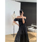 Square Collar Off-neck Dress Ruffled