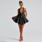 Slim-fit Jacquard Halter Bow Dress Women