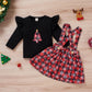 Vêtements de Noël pour bébé fille, t-shirts imprimés, jupes à carreaux