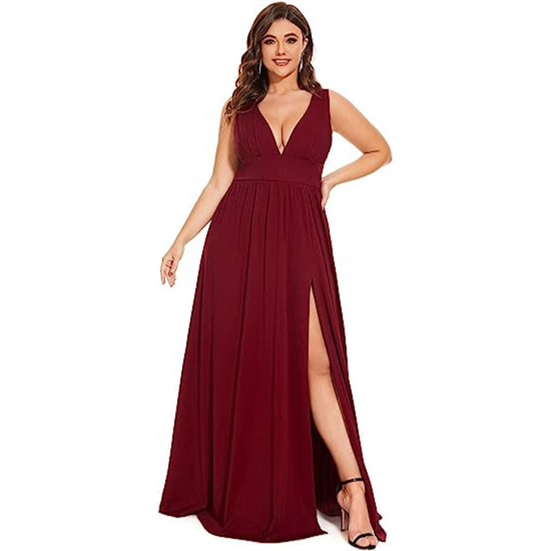 Robe trapèze ample sans manches à col en V profond