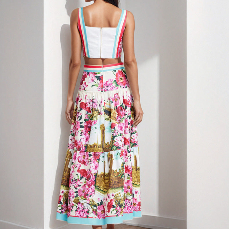 Women's Spliced Tube Top And Suspender Skirt Two-piece Fashion Set