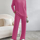 Fashion Solid Striped Suit V-neck Long-sleeved Top And Casual Straight Pants Loose Temperament Women's Clothing