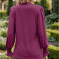 Women's Striped Puff Sleeve V-neck Top