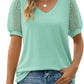 Womens Summer Tops V Neck T Shirts Dot Puff Sleeve Tops Loose Casual Tshirts