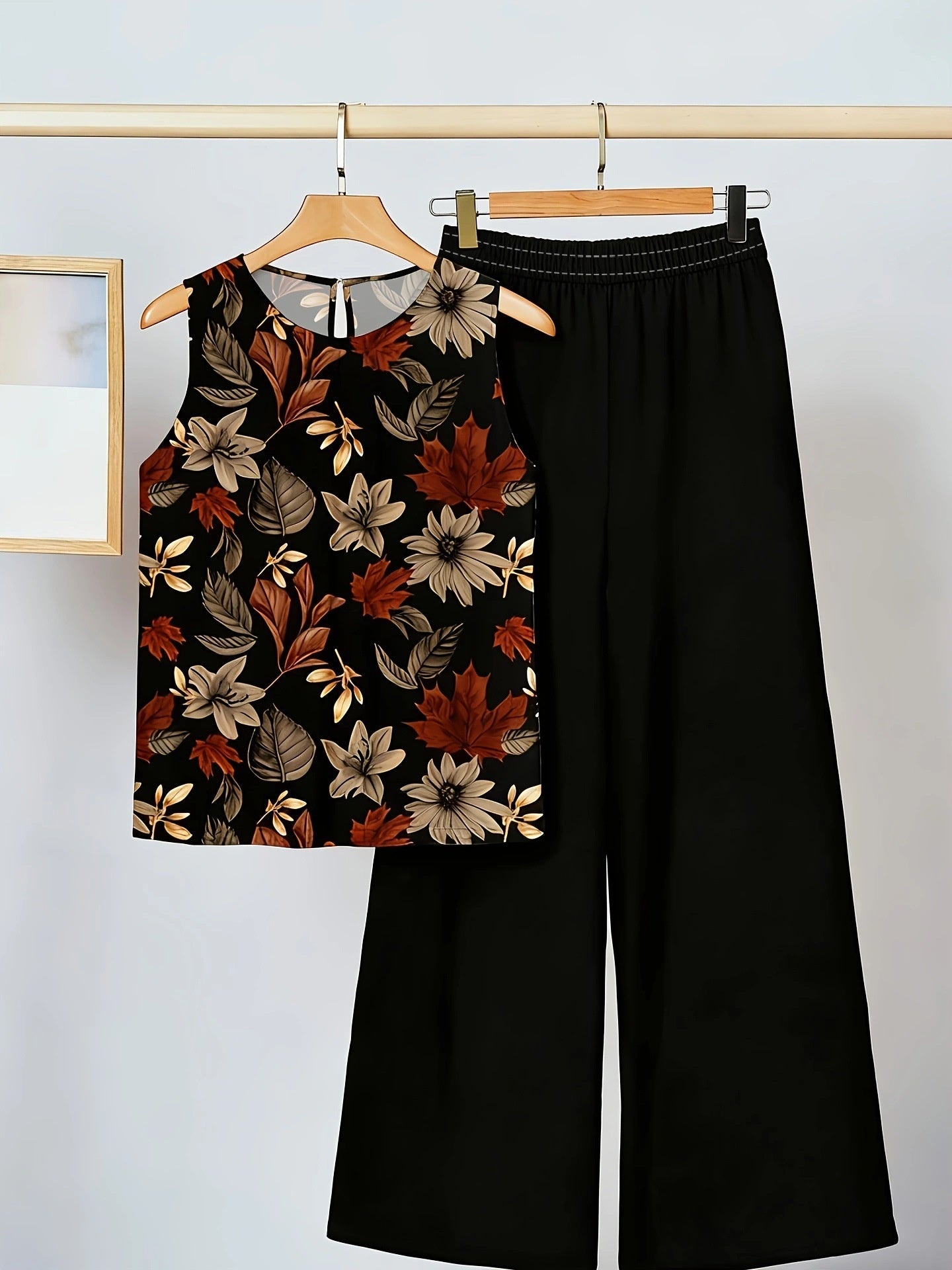 Womens Sleeveless Irregular Tank Top And Pants Fashionable Printed Two-Piece Set