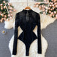 Women's All-in-one See-through Long-sleeved Slim Bottoming Top