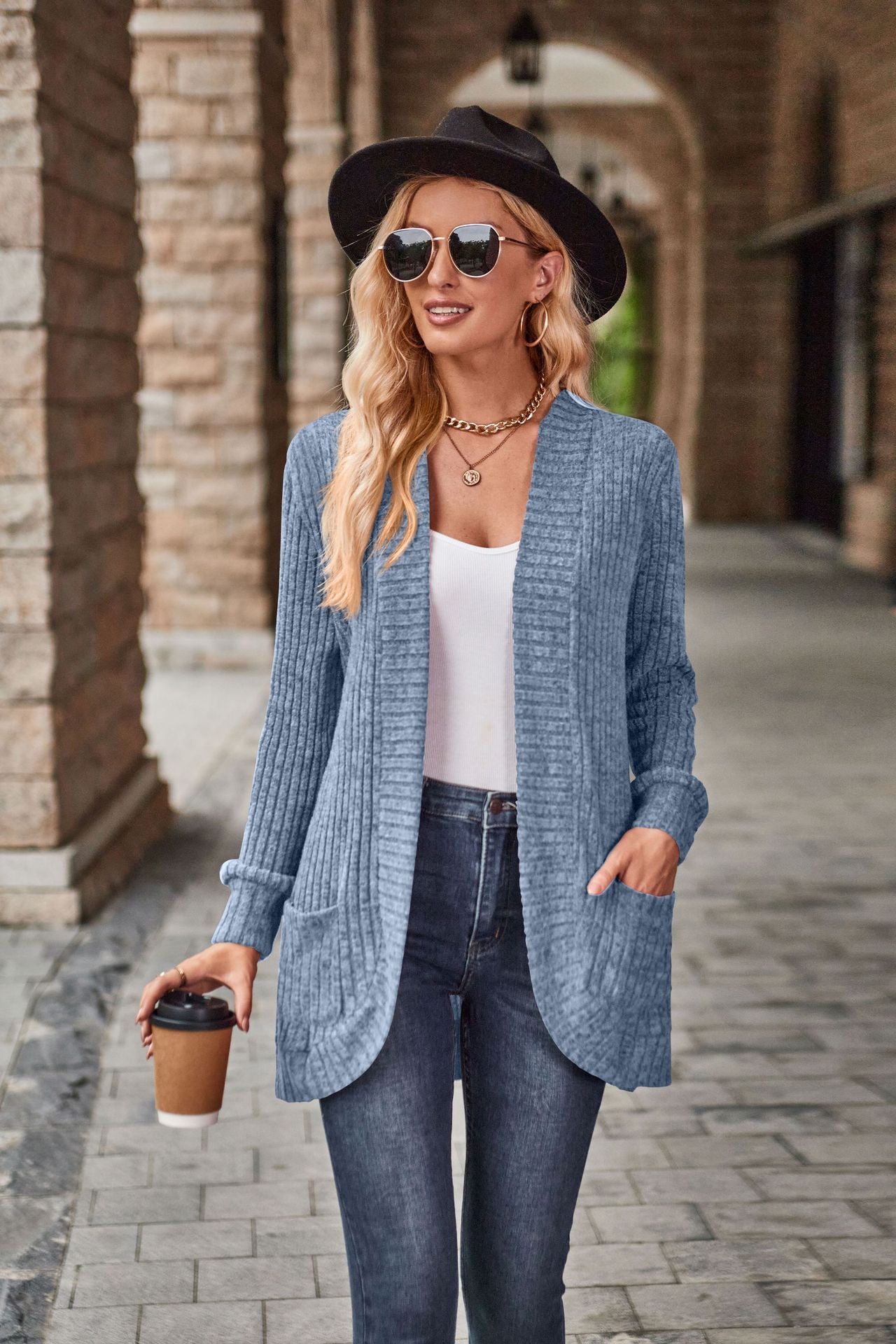 Women's Hollow Striped Brushed Cardigan Jacket