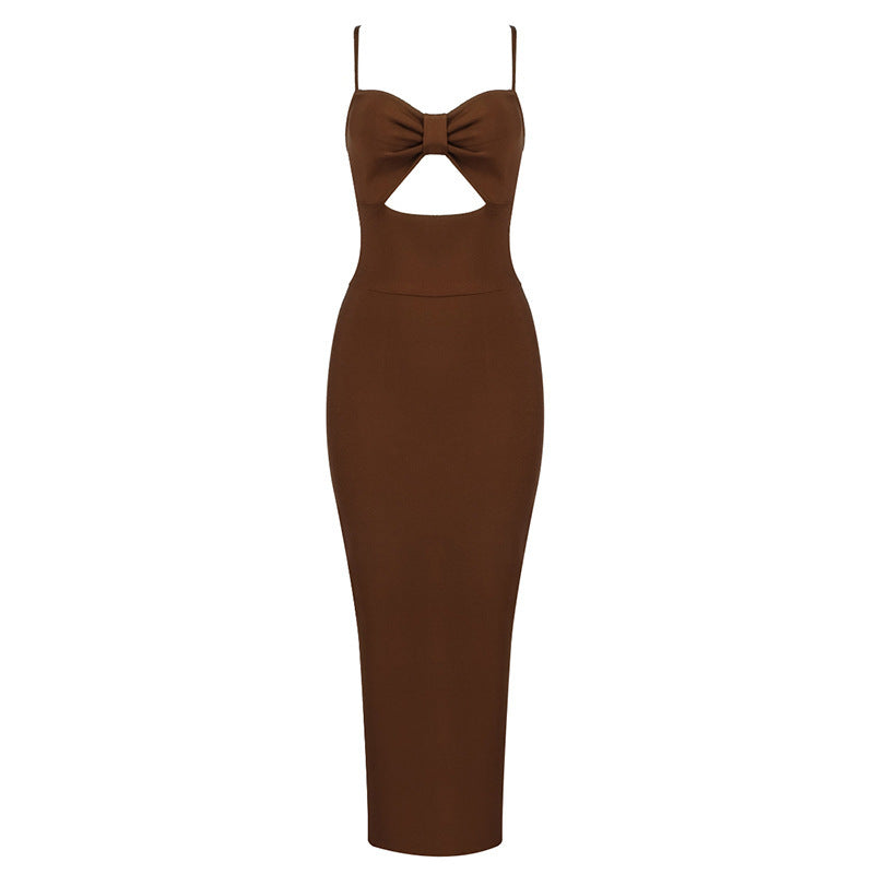 Robe longue à bandes, sexy, couleur unie, col en V, dos nu, pour soirée, club