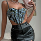 European And American Flowers Printed Knotted Short Navel Steel Ring Camisole