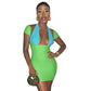 European And American Style V-neck Dress Contrast Color Girl Slim Fit
