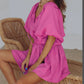 Costume décontracté col en V coton et lin vêtements pour femmes chemise à manches lanternes jupe courte costume deux pièces
