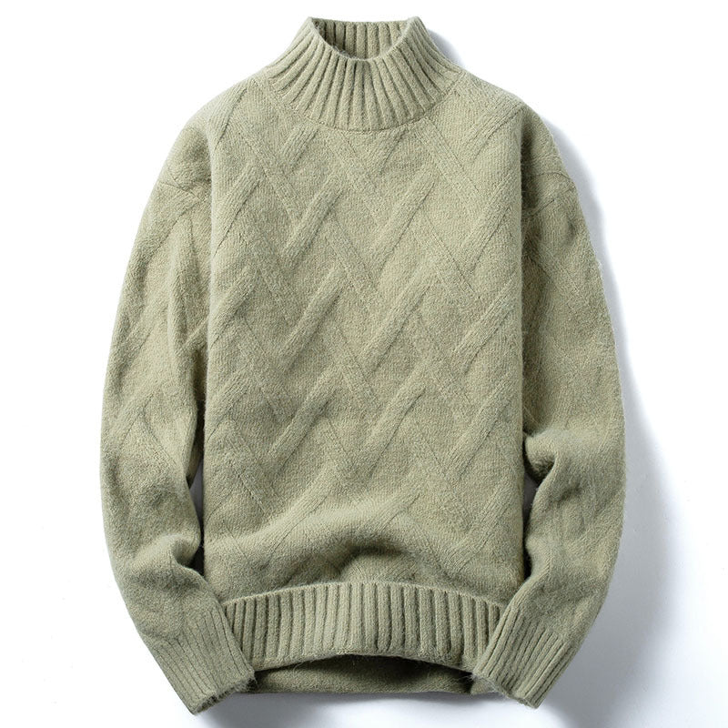 Pull demi-col roulé pour homme, pull ample en tricot coréen