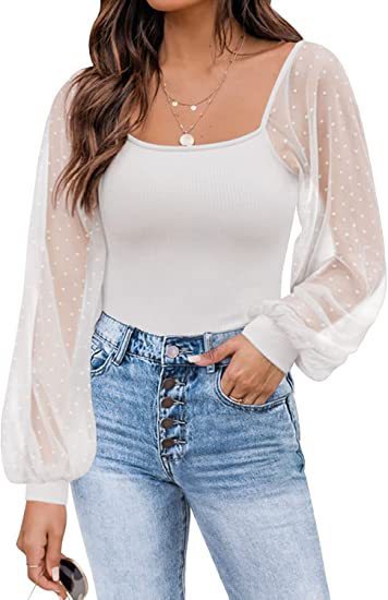 Women's Lantern Sleeve Stitching Slim Top