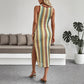 Color Striped Crocheted Round Neck Vest Sleeveless Dress