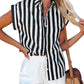 Short Sleeve Striped Women's Loose Single Breasted Shirt