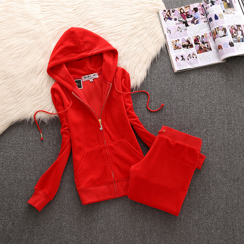 Pure Color Small Feet Plus Size Velvet Women's Casual Suit