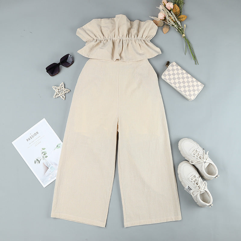 Pantalon plissé une pièce sans manches pour femme, longueur cheville